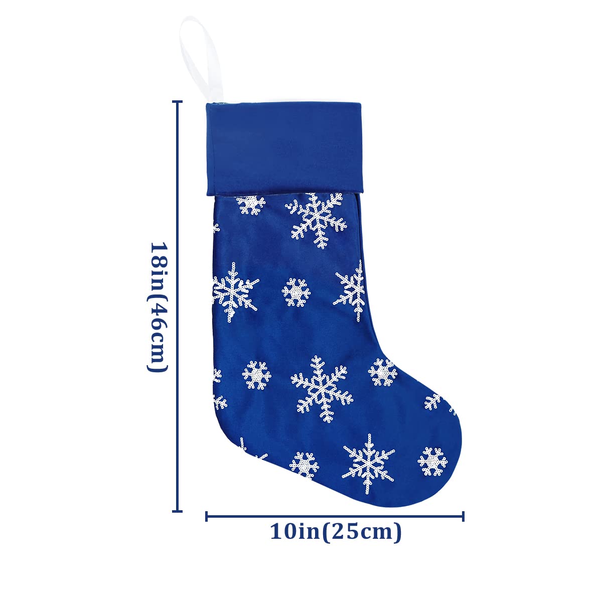 Christmas Stockings, 4 Pcs 18 inches Blue Mercerized Velvet with Silver Sequin Snowflake for Family Holiday Xmas Party Decorations