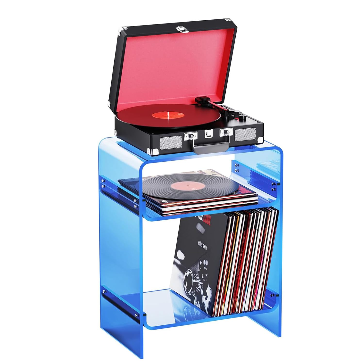 Acrylic Side Table, 45 x 30 x 58 cm, Clear End Bedside Table Nightstand for Bedroom Living Room (Blue)