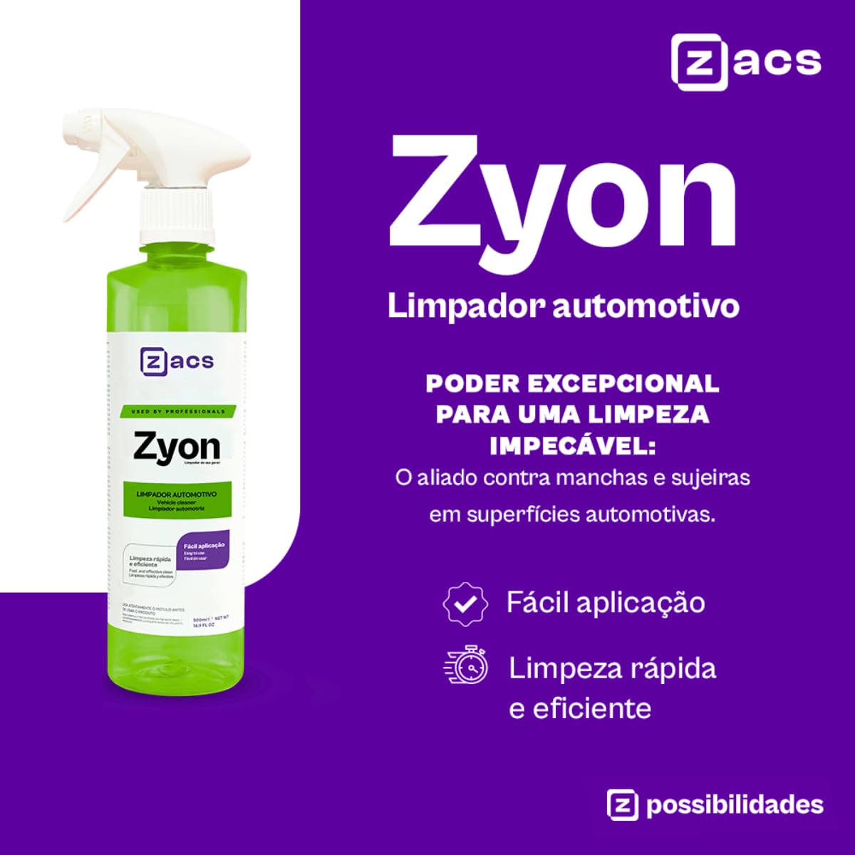 Limpador Multiação Zyon Limpeza Plástico Couro Automotivo Zacs