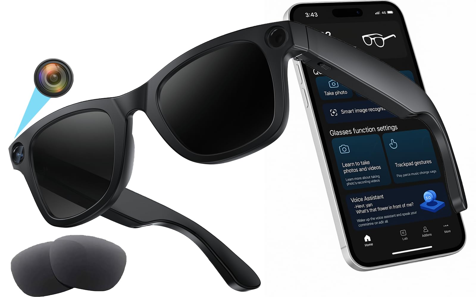 AI Smart Glasses with Camera 1080P Video Recording AI Real-Time Translation Bluetooth Open-ear Audio Voice Assistant Hands-Free Calls
