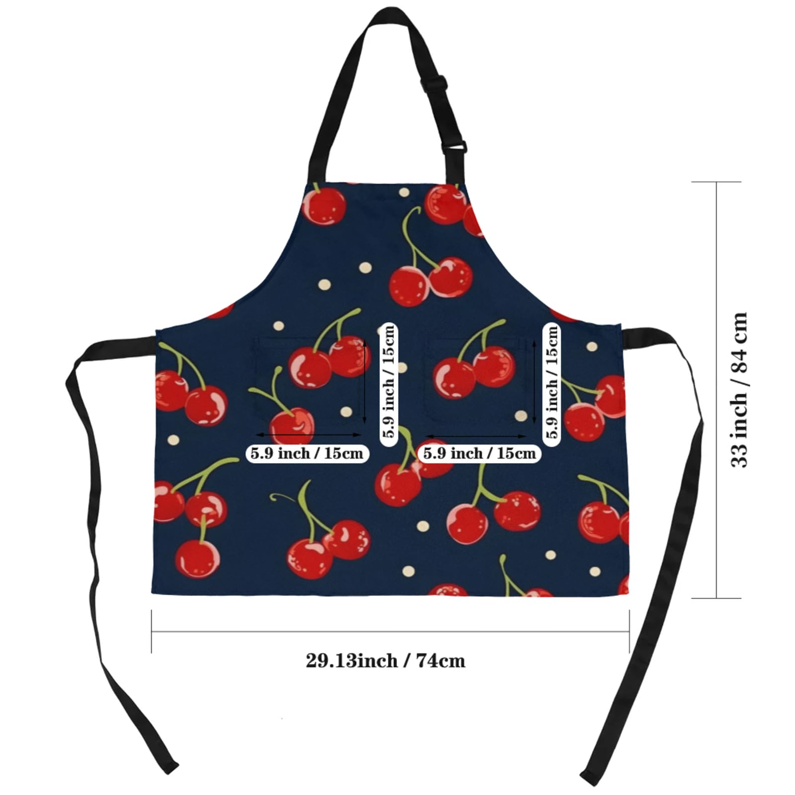 Aglebo Fresh Cherries Chef Apron with Pockets Adjustable Shoulder Strap Waterproof Cooking Apron for Kitchen Baking Gardening Pottery Painting