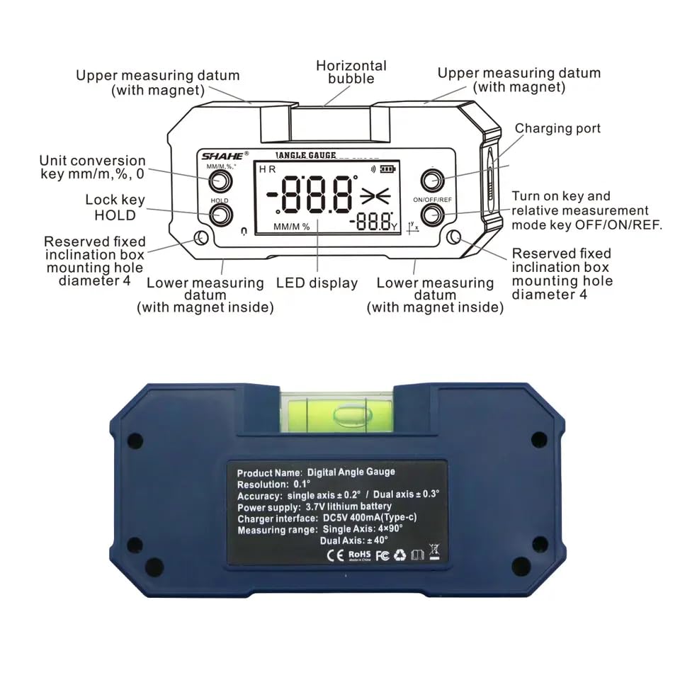 Image of XPR3SS Rechargeable Mini Digital Protractor Inclinometer Compact Digital Angle Finder Level Dual Axis Angular Measurer Digital Meter