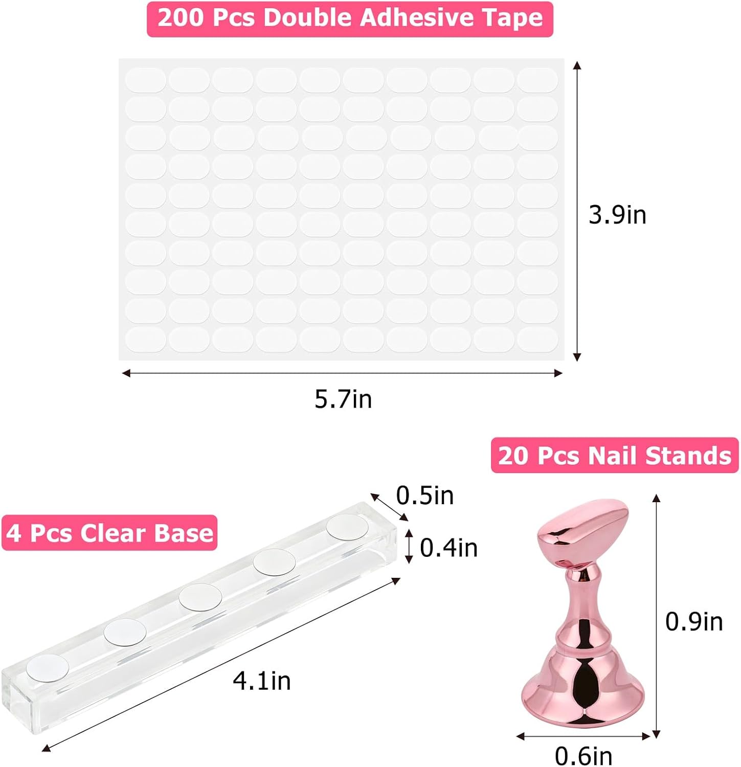 BTYMS 4 Set Press-On Nail Practice Stand & 200 Pcs Double-sided Adhesive Tape, Magnetic Nail Holder Acrylic Display Stand - Pink image 2