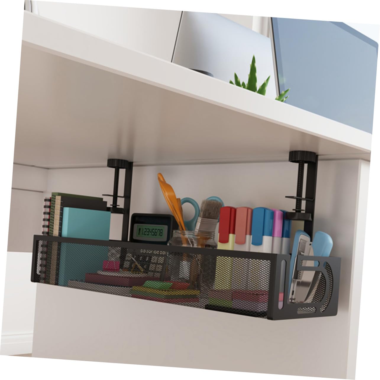 Organizador de Cables bajo Escritorio Resistente y Multiusos Bandeja de Almacenamiento para Cables Regleta y Cargadores Soporte Negro para Oficina y Hogar