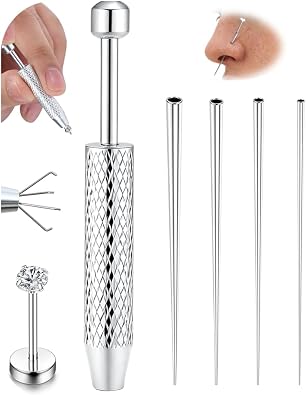 LOLIAS 14G/16G/18G/20G Piercing Taper Insertion Tool ASTM F136 Titanium Piercing Threader Tool for Threaded Push In Threadless Labret Tragus Helix Conch Piercing Jewelry Cartilage Earring Lip Nose Studs Piercing Changing Stretching Kit Assistant Tool