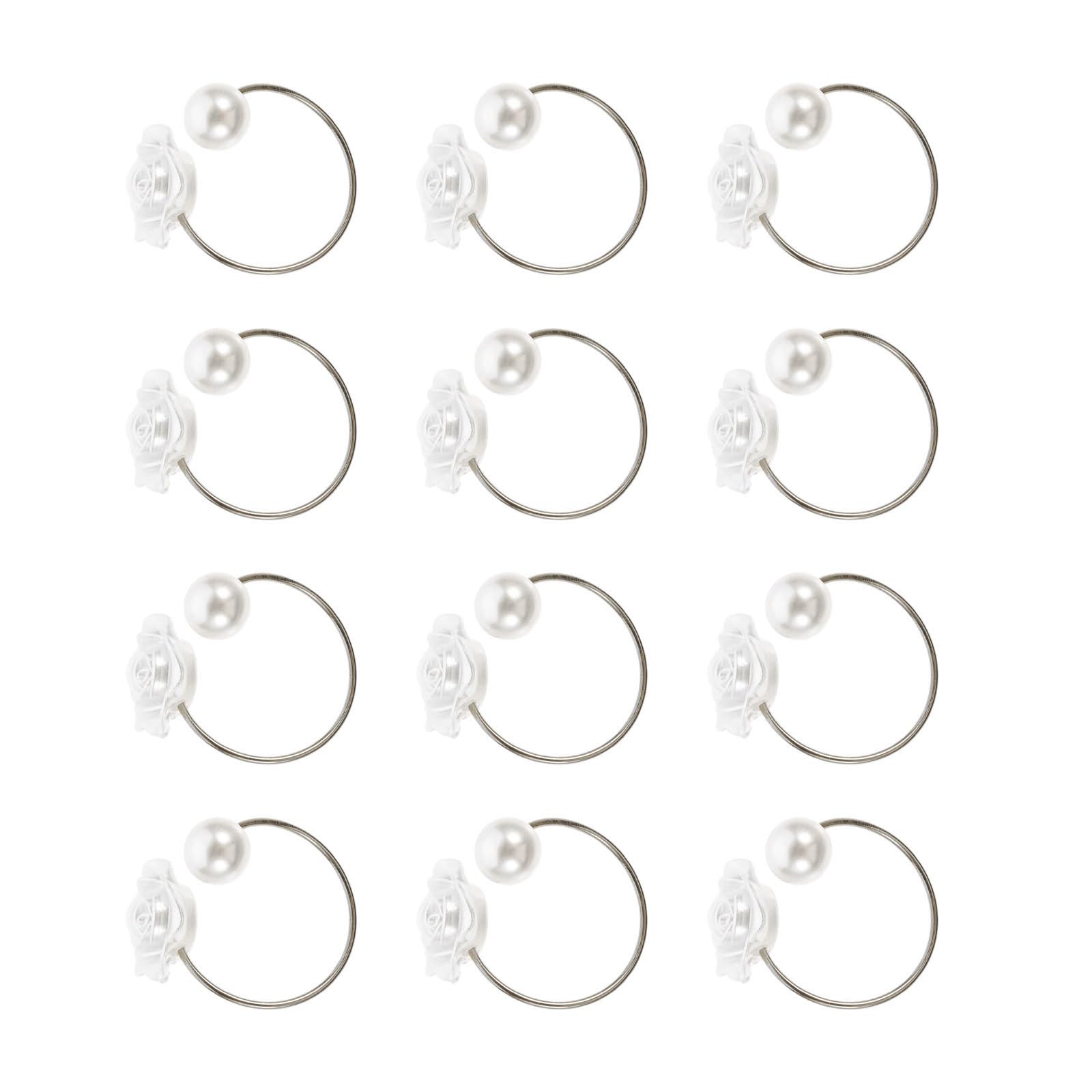 1 12Pcs Rose & Pearl Metal Napkin Rings – Elegant Tableware for Wedding, Formal Dinner Party Decorations Metal Rose Pearls Napkin Rings
