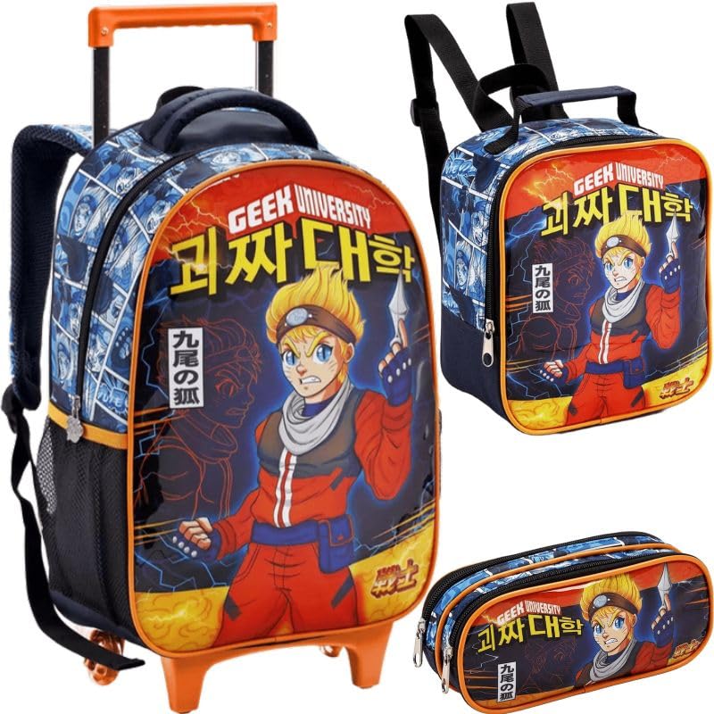 Kit Escolar Infantil Mochila Com Lancheira Térmica e Estojo Ninja Para Meninos