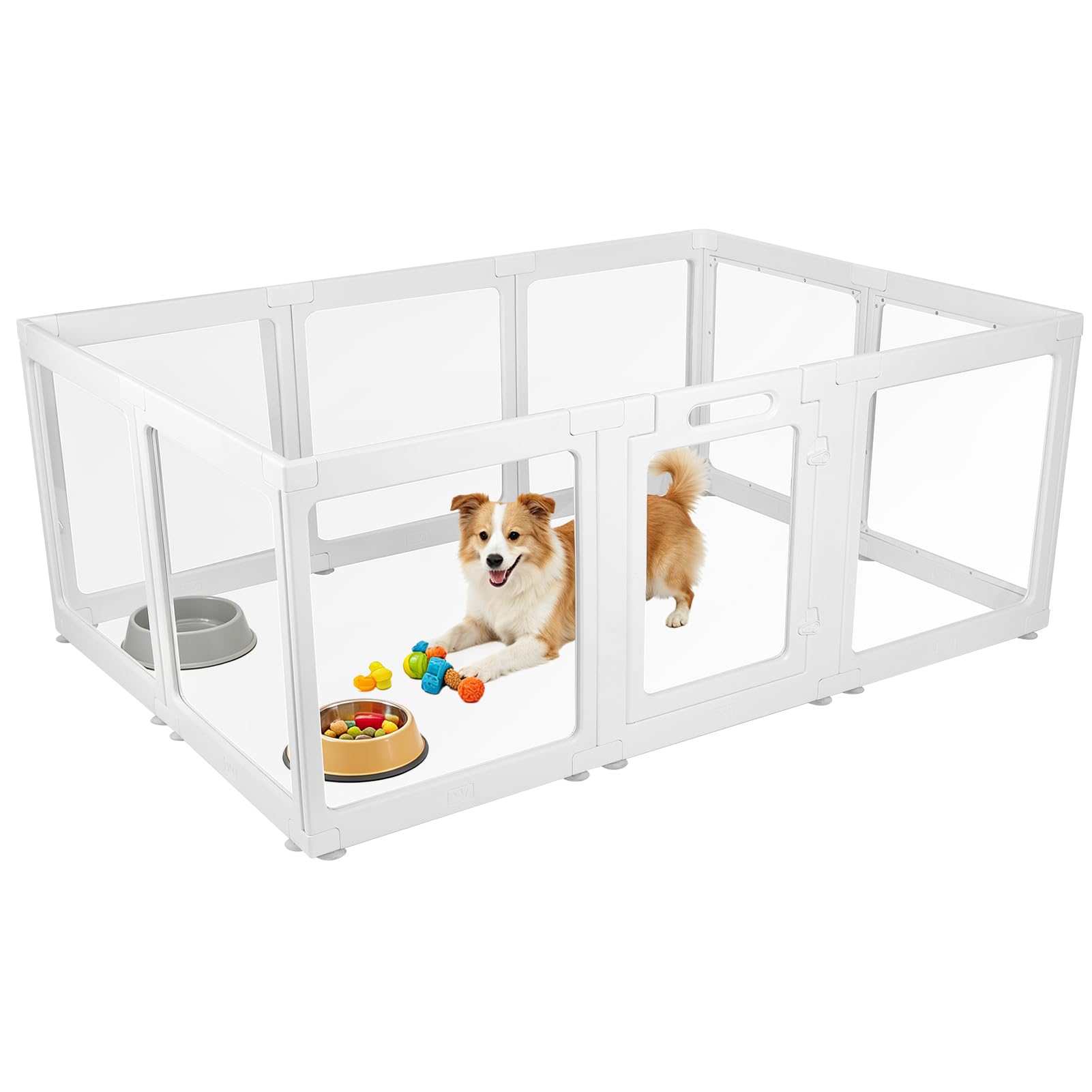 Clear Acrylic Puppy Pen for Indoors, Modular Dog Play Pen with Locking Door, Expandable Pet Playpen with Non-Slip Suction Cups, Transparent Indoor Dog Fence for Small Dogs & Puppies