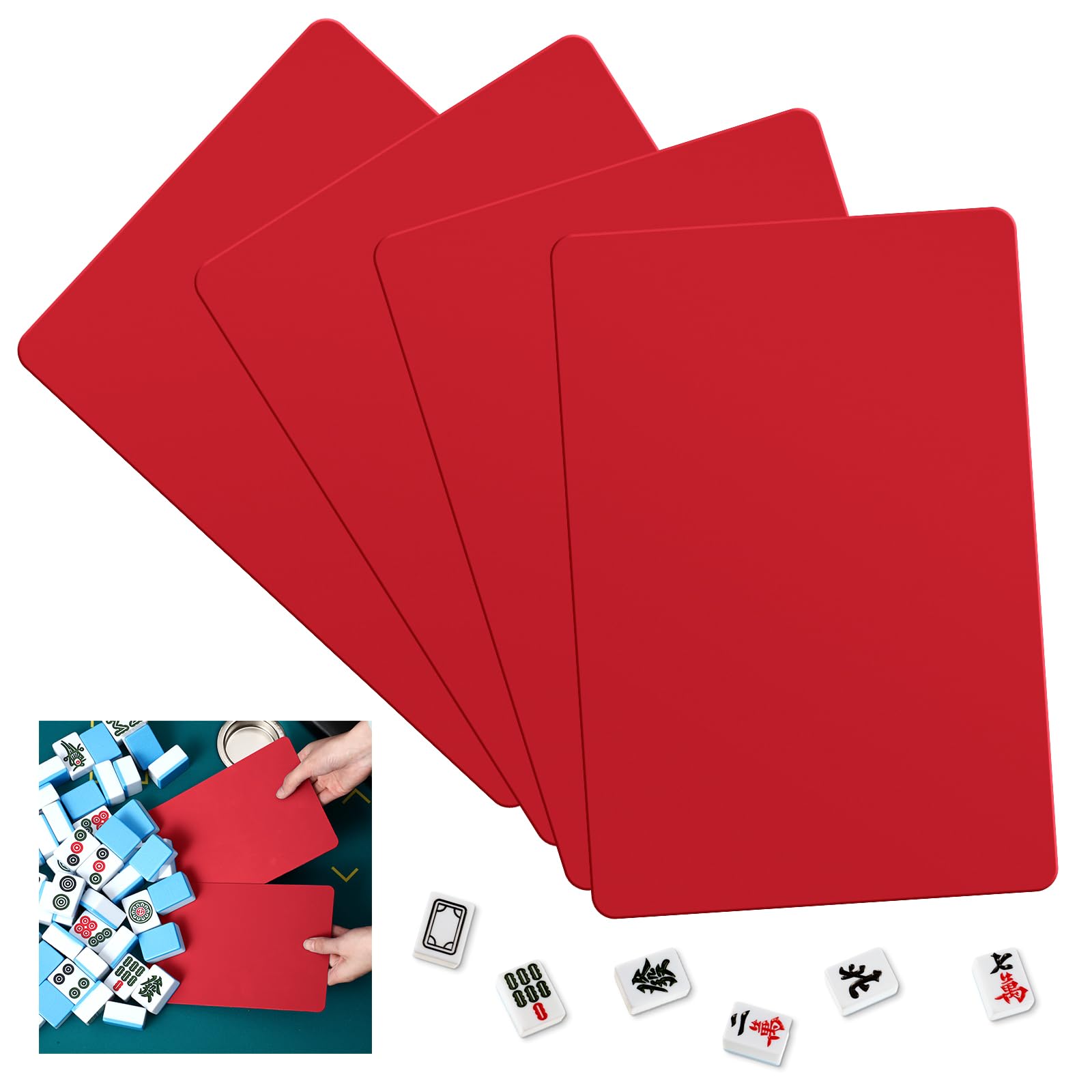 Seenelling 4 Pcs Valentine Mahjong Lovers Gifts Red Mahjong Tile Mixer Mahjong Shuffler for Mixing and Shuffling Tiles Plastic Mahjong Accessories Gifts for Mahjong Lovers Playing Mahjong Game