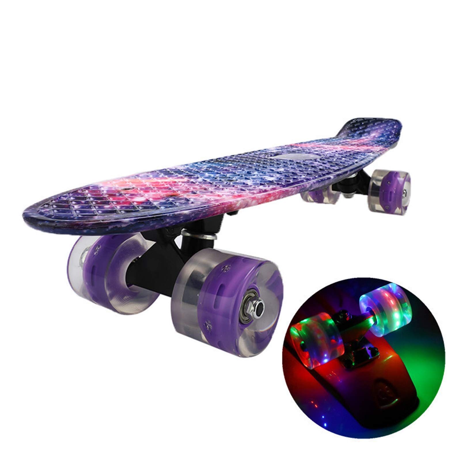 Skateboards Skateboard, Planche de Skate de 22 Pouces Mini Cruiser Planche à roulettes, Roues Lumineuses Clignotantes Longboard pour Sports de Plein air pour Les Enfants et Les débutants
