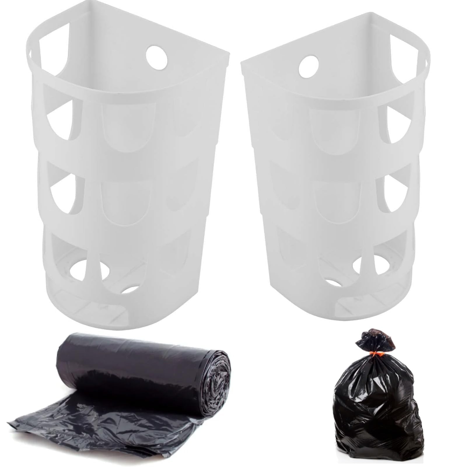 2 soportes para bolsas de plástico de montaje en pared, dispensador de bolsas de basura, dispensador de bolsas de comestibles, dispensador de bolsas de almacenamiento colgante para pared de cocina