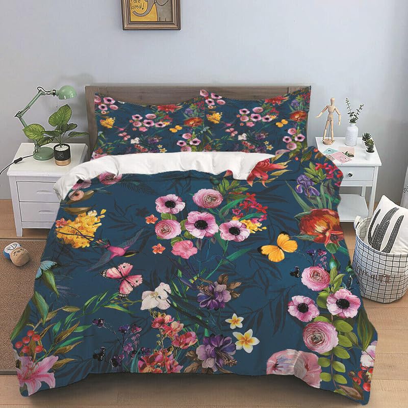 Housse de couette 240 x 260 bleu marine à motif fleur pour sublimer une décoration de mariage