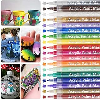 Acrylic Paint Pens for Rock Painting, 18 Colors Acrylic Pens Fine Tip Permanent Glass Paint Pens Acrylic Markers Drawing Pens for Rock, Eggs, Glass, Wood, Stones, Windows