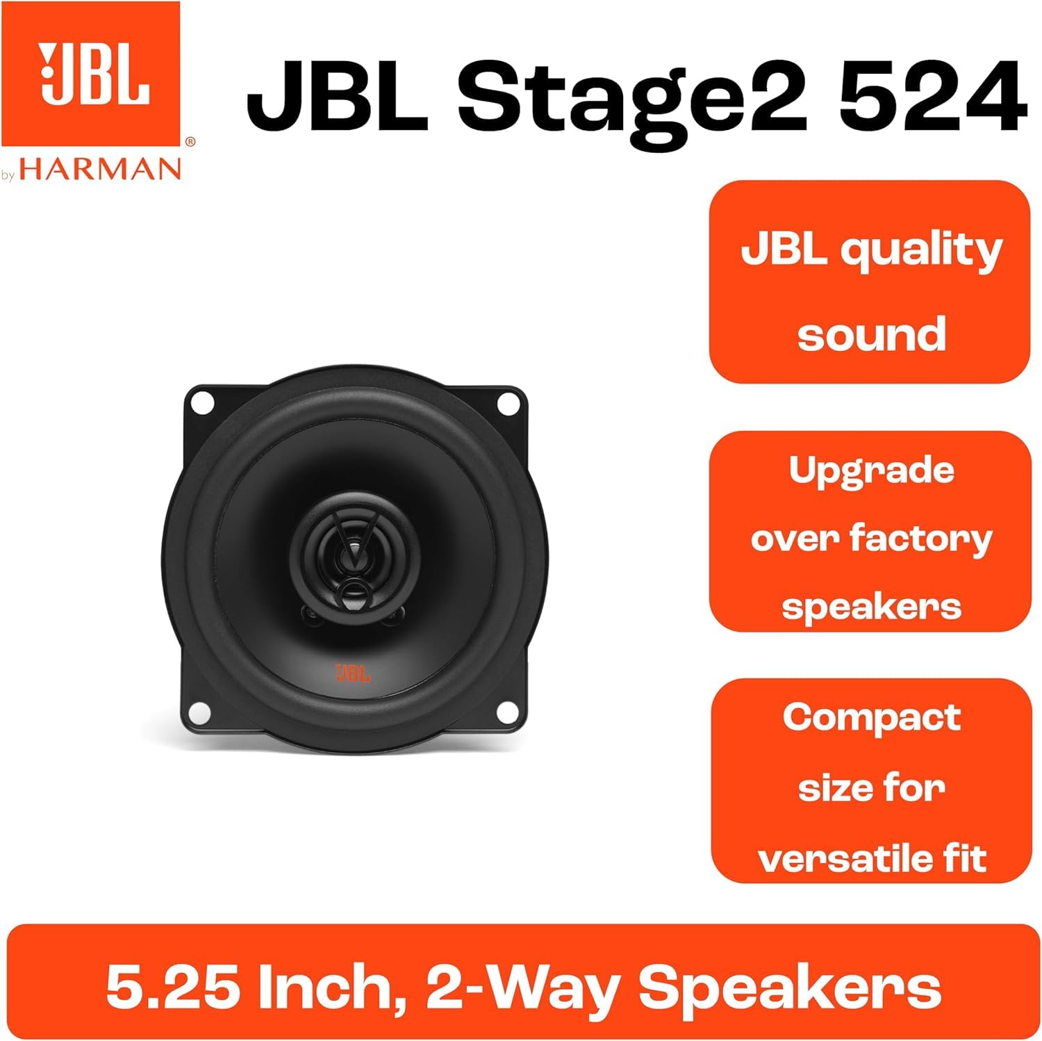 JBL Stage2 524 Juego de altavoces coche de 2 vías di Harman Kardon - Altavoz de 210 vatios echo auto 13 cm