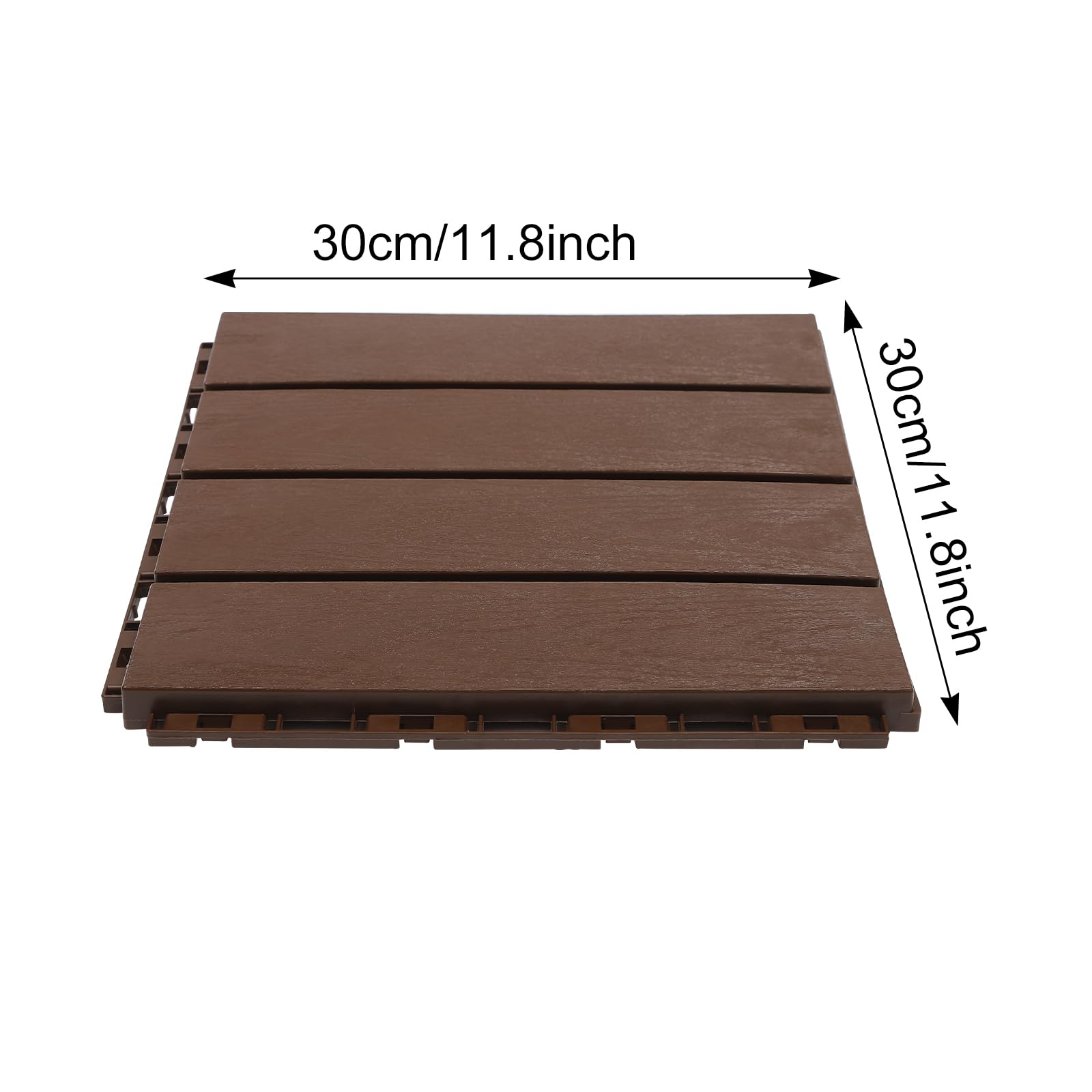 12 Lattes Dalles en Bois d’Acacia Carrelage de Balcon, Dalles de Terrasse Emboîtables, Carrelage Sol Bois Dalle Clipsable Revêtement, Épaisseur 20 MM pour Jardin Piscine Balcon (10, 30 * 30 cm)