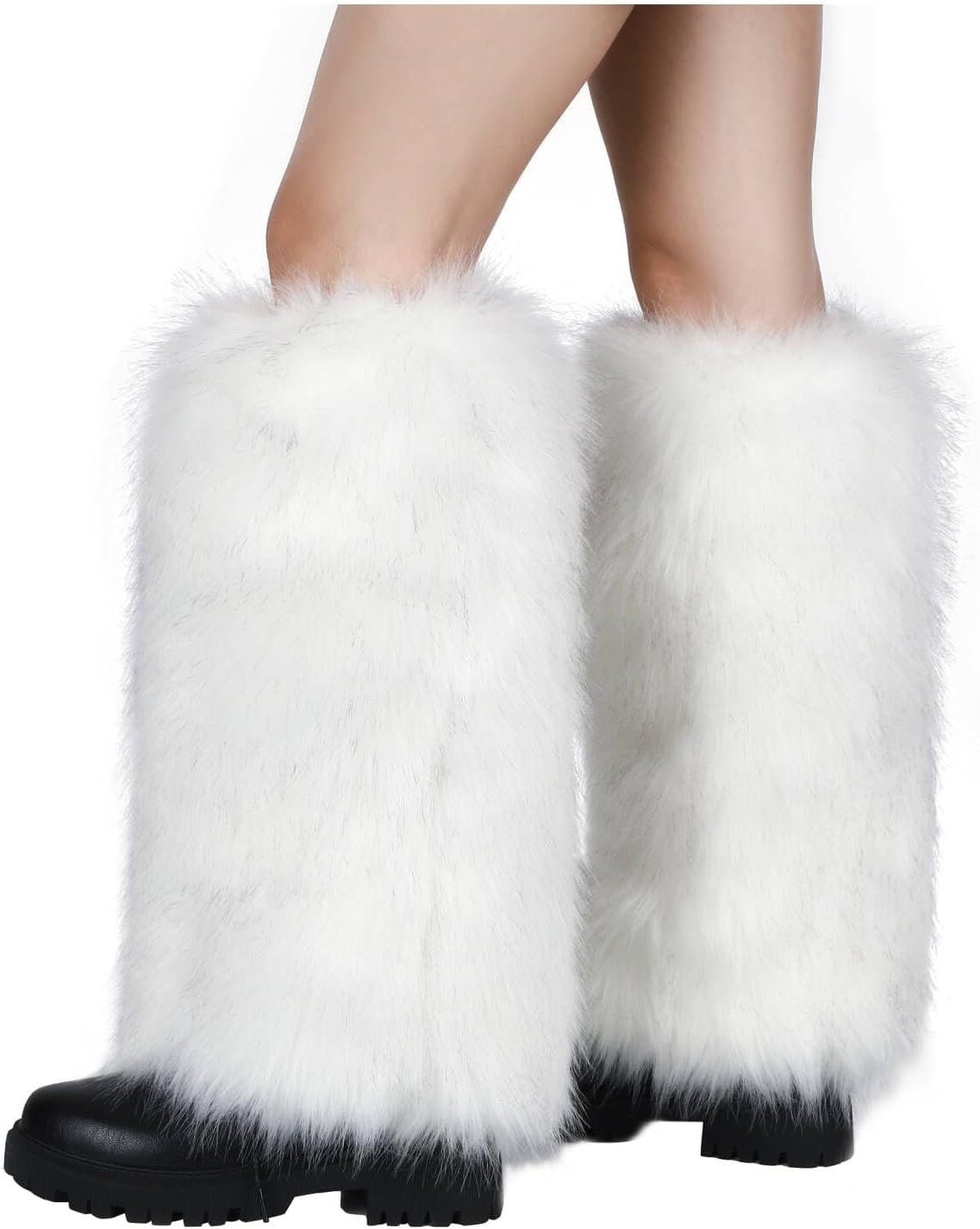 LA CARRIE Women Faux Fur Leg Warmers Long Furry Leg Foot Cuffs Girls Winter Boot Socks - Image 3