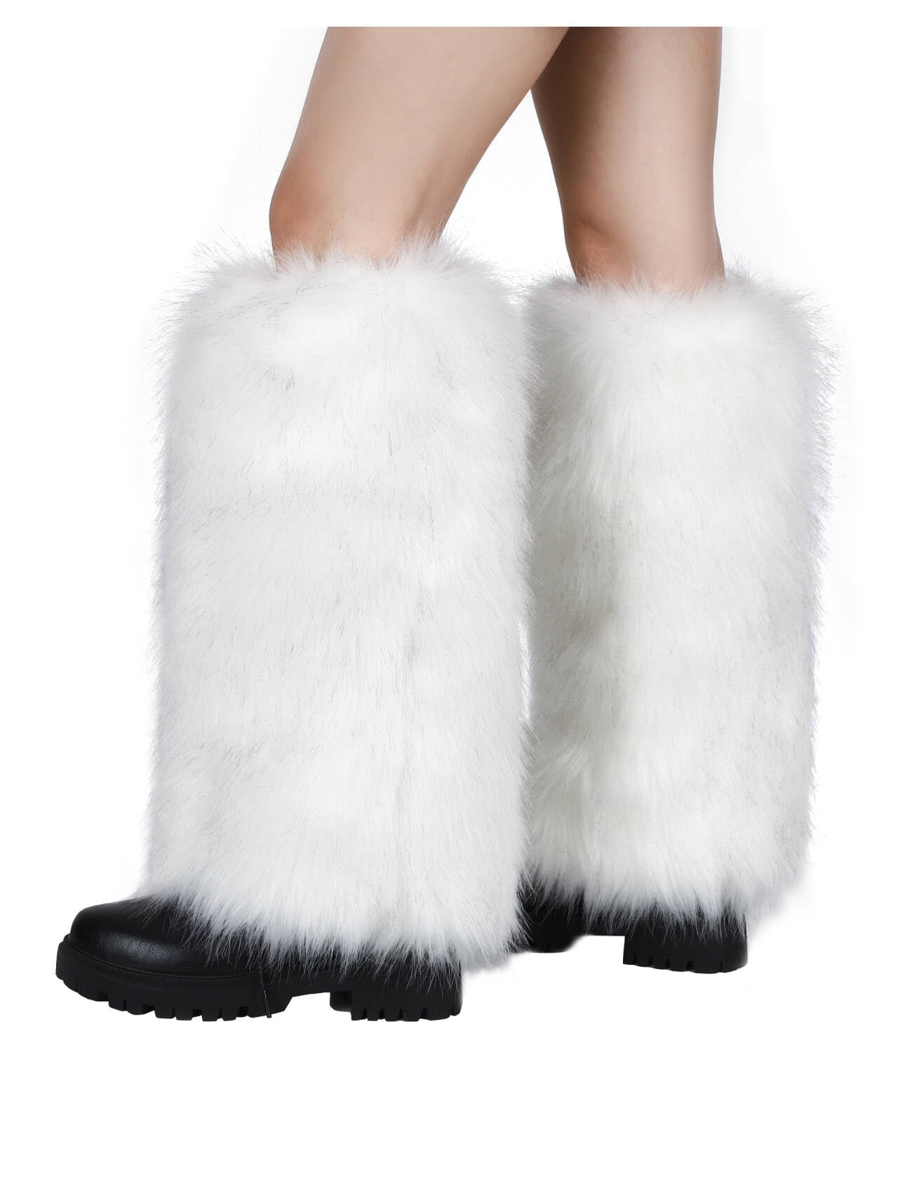 LA CARRIE Calentadores de piernas de piel sintética para mujer, calcetines largos y peludos para botas de invierno