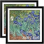 NIHO-JIUMA Wood Photo Frame, Fits 12 X 12 in / 30 X 30 cm Diamond Painting or Oil Paintings Photos, Pine Wood Picture Frames & Plexiglass (2-piece set, Black, With Mat)