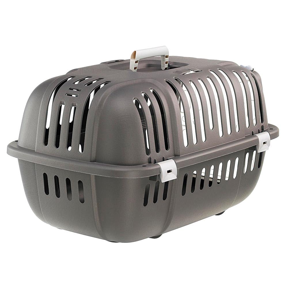 Ferplast Transportín Gato, Transportín Perro Pequeño y Gatos de hasta 8 Kg, Puerta Transparente Antigolpes, Ranuras de Ventilación, 37 x 57 x h 33 cm, Transportín Mascotas Rígido Jet 20, Gris