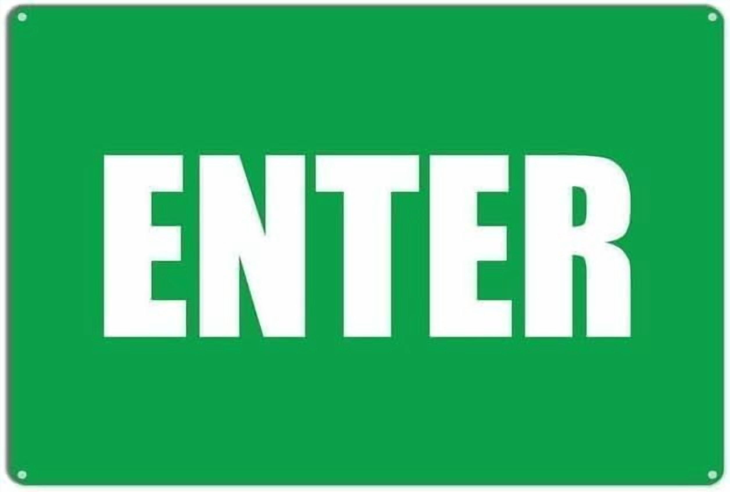 (2-Pack) Warning Metal Tin Sign - Enter Green, Caution Warning & Security Sign, Durable Weatherproof, for Buildings, Workplaces, 12X8 Inch