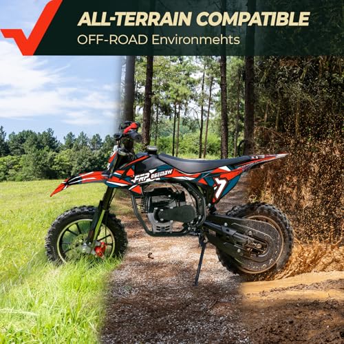 Image of FRP FX40-Ogemaw Dirt Bike, 40CC 4-Stroke Gas Powered Mini Dirt Bike with Goggles /Neck Gaiter /Gloves, 20 MPH Max Speed, Dual Disc Brakes, 132 LBS Capacity - Red