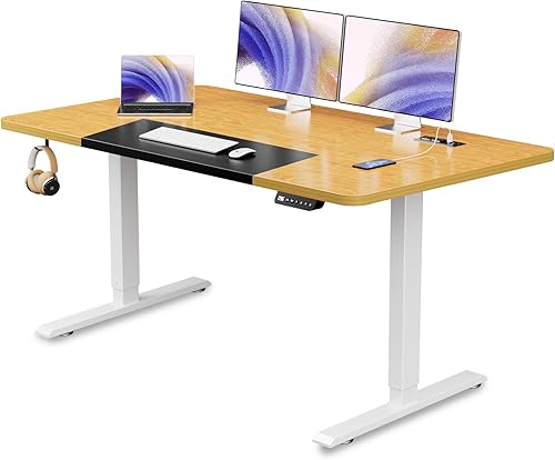 Miniatura 1 de COMHOMA Escritorio eléctrico de pie ajustable en altura con toma de corriente, escritorio de pie de 55 x 24 pulgadas, escritorio de oficina en casa