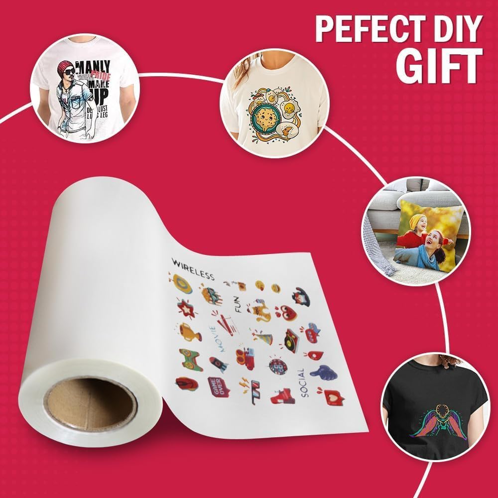 Cisinks DTF Transfer Film Roll 24" x 328ft DTF Film Roll Hot/Cold Peel Matte Clear PET Heat Sublimation Transfer Paper for DIY Direct Print on All Fabric and Colors T-Shirts Textile