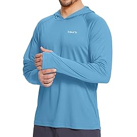 baleaf Men\'s Sun Protection Hoodie Shirt UPF 50+ Long Sleeve UV SPF T-Shirts Rash Guard Fishing Swimming Lightweight Malibu Blue XXXL