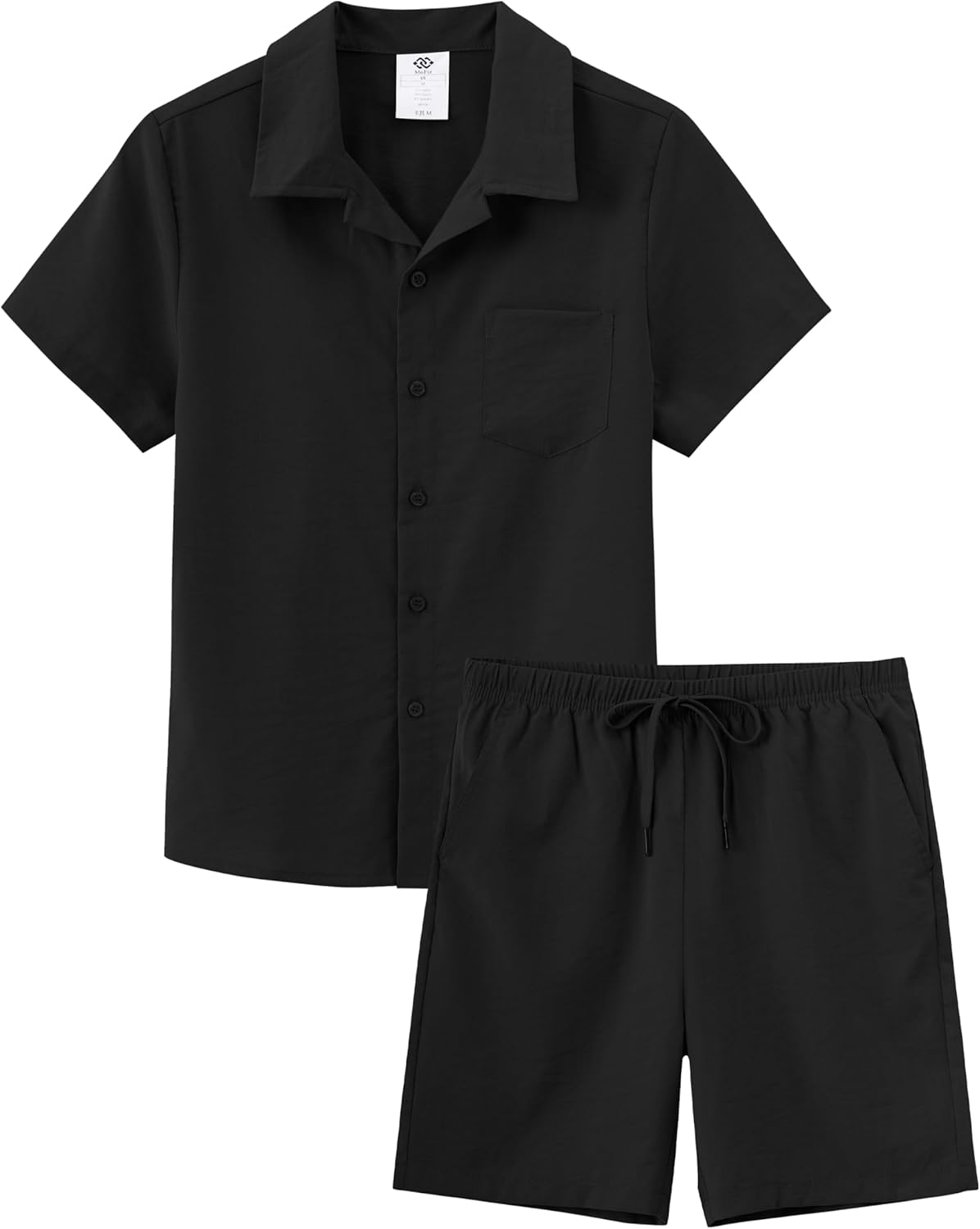 MoFiz Boy's Short 2 Pieces Set Casual Beach Outfits Button Down Shirts Shorts Vacation Texture Sets Kids 6-16 Years