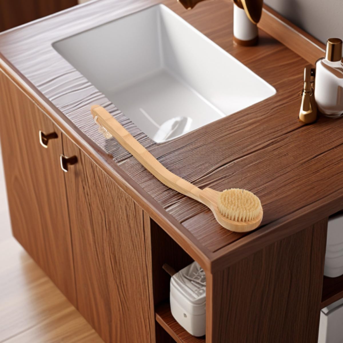 UKCOCO Spazzola per Doccia Manico in Legno 2 Pezzi, Spazzola Esfoliante Corpo per Bagno e Massaggio, Setole Morbide per Pulizia Comoda di Anziani e Disabili