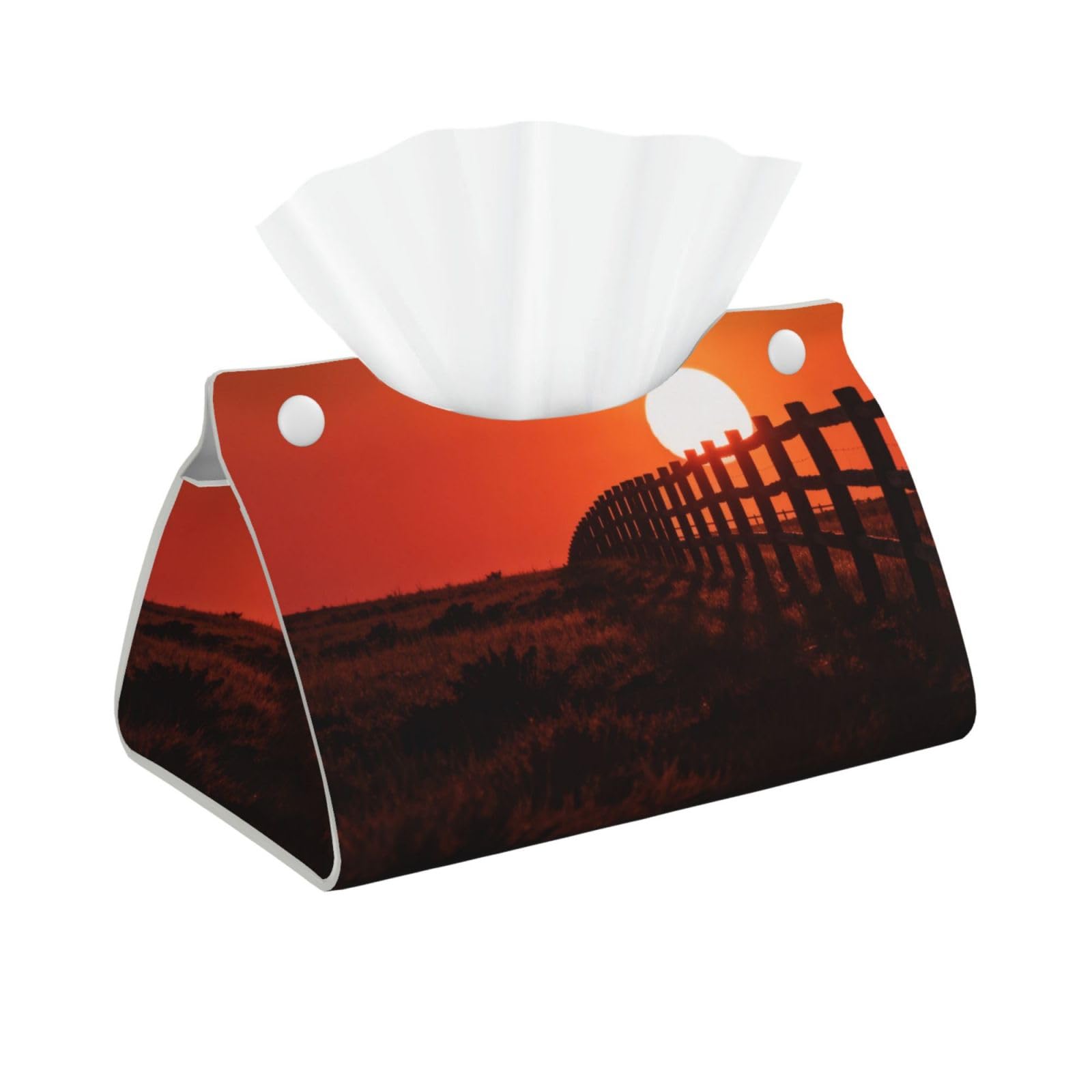 Ranch Fence Sunset Long Leather Tissue Box Cover-Waterproof PU Leather Tissue Holder for Bathroom, Decorative Rectangular Tissue Case