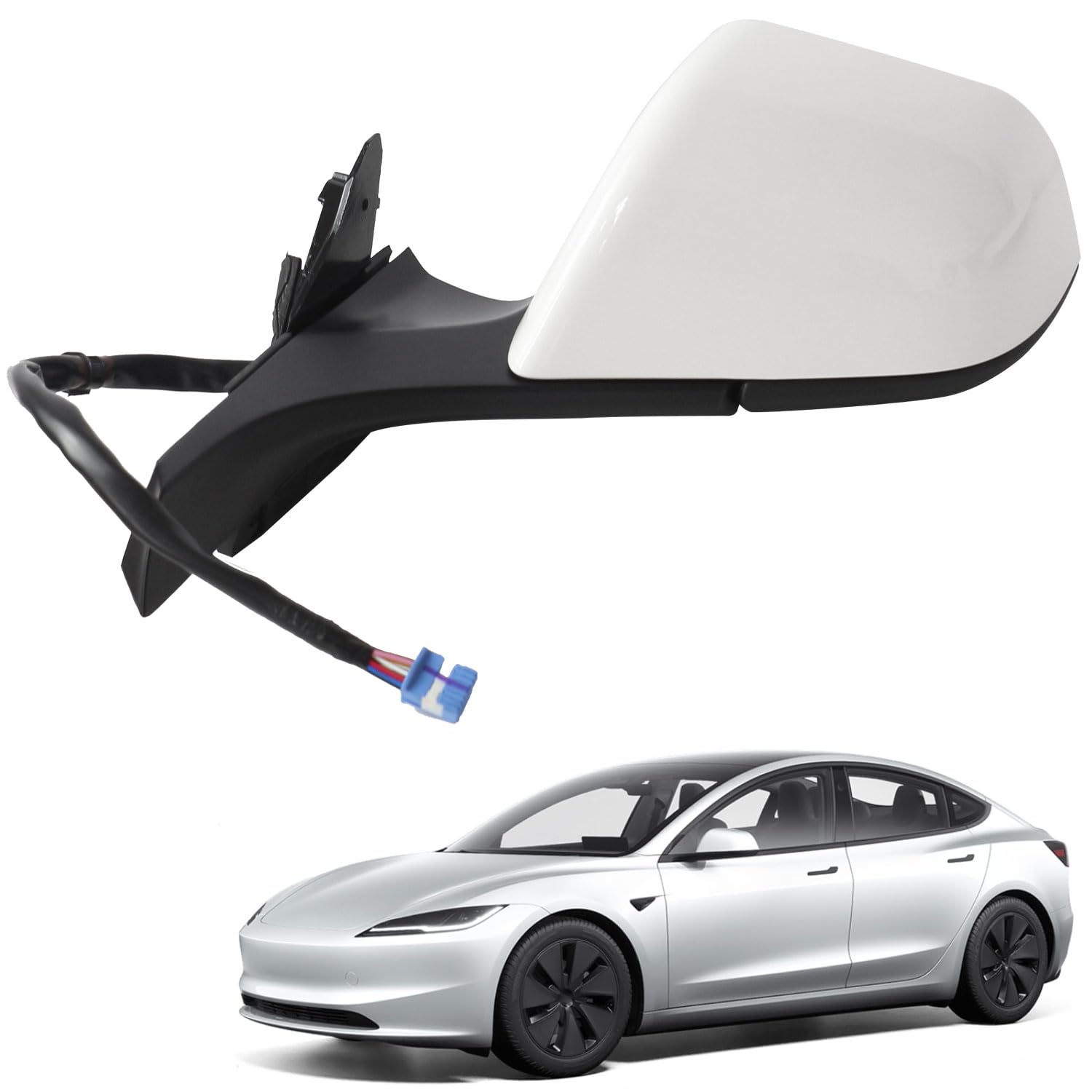 Photo 1 of Marretoo side mirror replacement for Tesla Model 3 2021 2022 2023 2024 2025 Assembly Driver Side for Tesla Model 3 Accessories 51167177128 WHITE (LH) 13 Pin