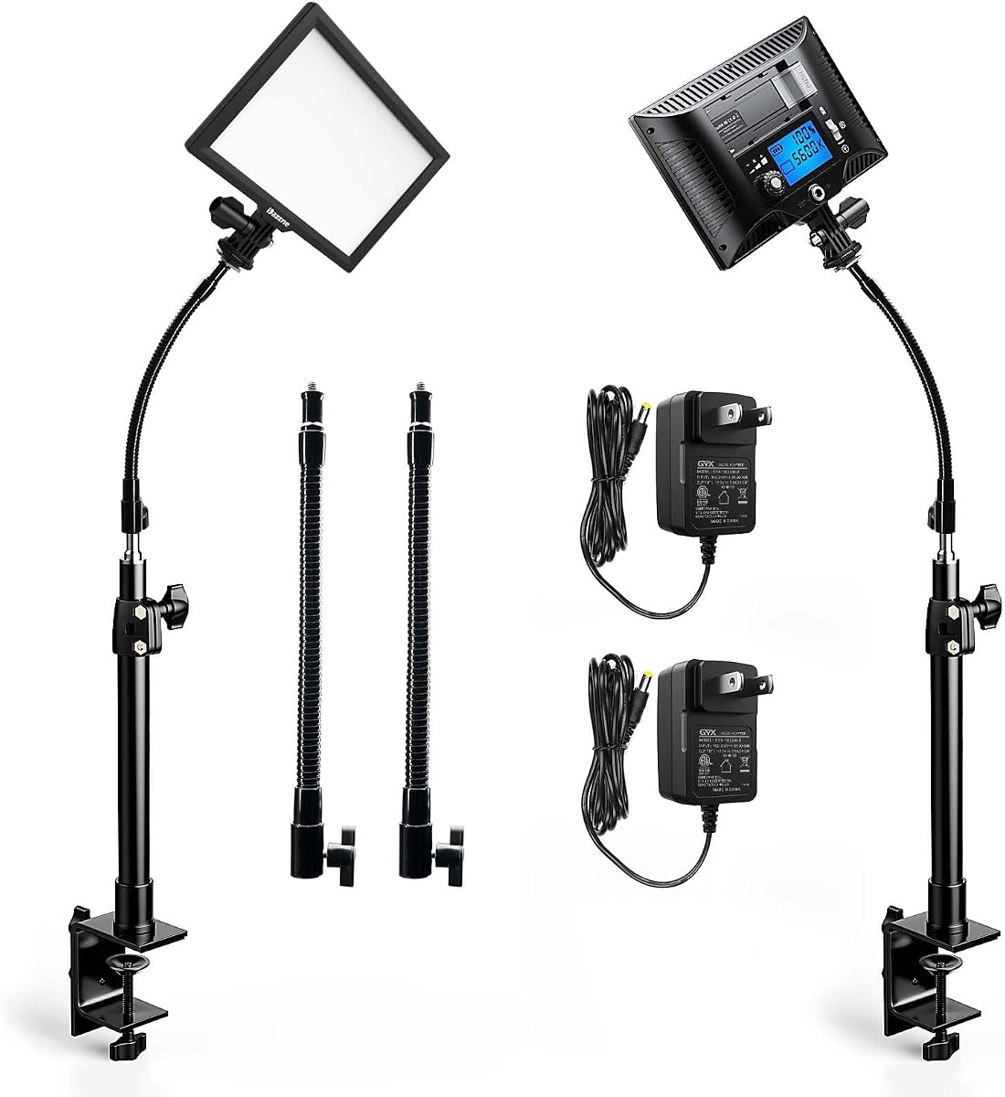 Paquete de 2 luces clave de transmisión, luz de video LED regulable bicolor 3200-5600k Iluminación de videoconferencia con tubos de cuello de cisne Luz de escritorio para transmisión/podcast/juegos/reuniones de zoom/transmisión/YouTube