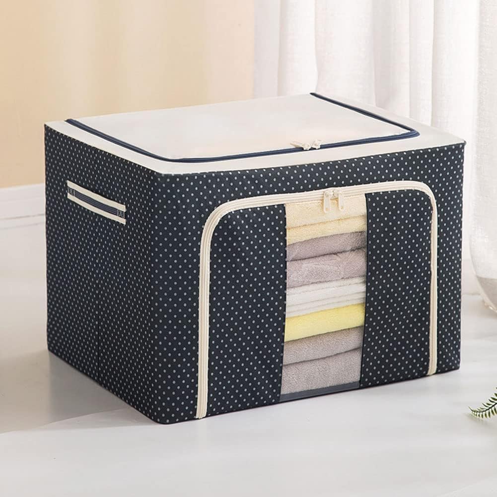 66 Ltr Foldable Steel Frame Clothes Organizer with Metal Frame Rectangle Storage Baskets For Clothes Organizer for wardrobe for Clothing Fabric Storage Box with Handles (66 ltr 1)-image-5
