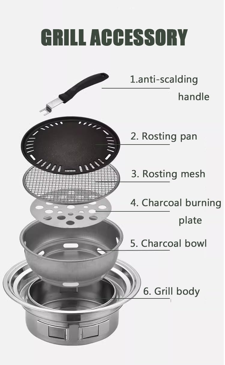 Parrilla de carbón coreano de 13.8 pulgadas de acero inoxidable de mesa para barbacoa, estufa de barbacoa para acampar al aire libre, parrilla para ahumar de mesa, parrilla de barbacoa para 2