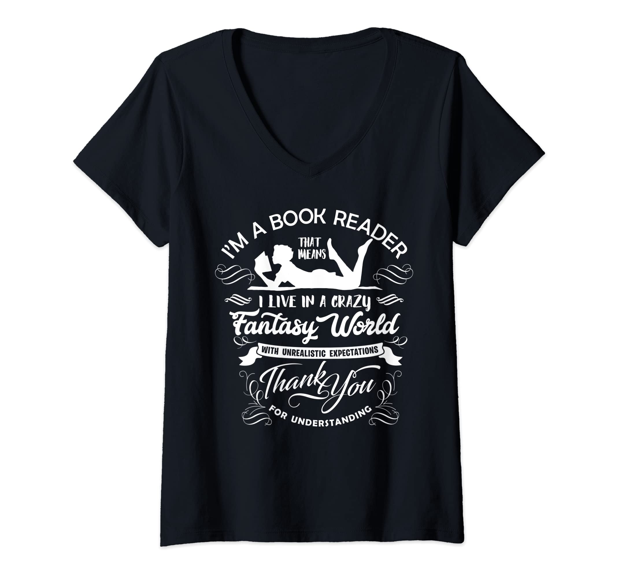Womens I'm A Book Reader Literary Readers book Themed Lovers Writer V-Neck T-Shirt, Black