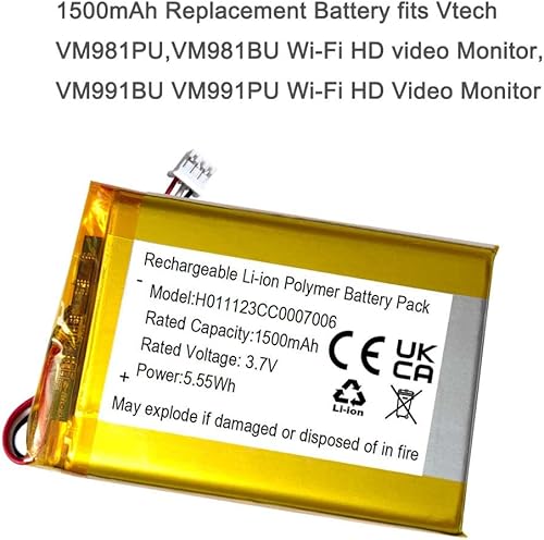 Miniatura 2 de Reemplazo de batería recargable de 1500mAh 3.7v para Vtech VM981 VM991 PU Wi-Fi HD Video Monitor