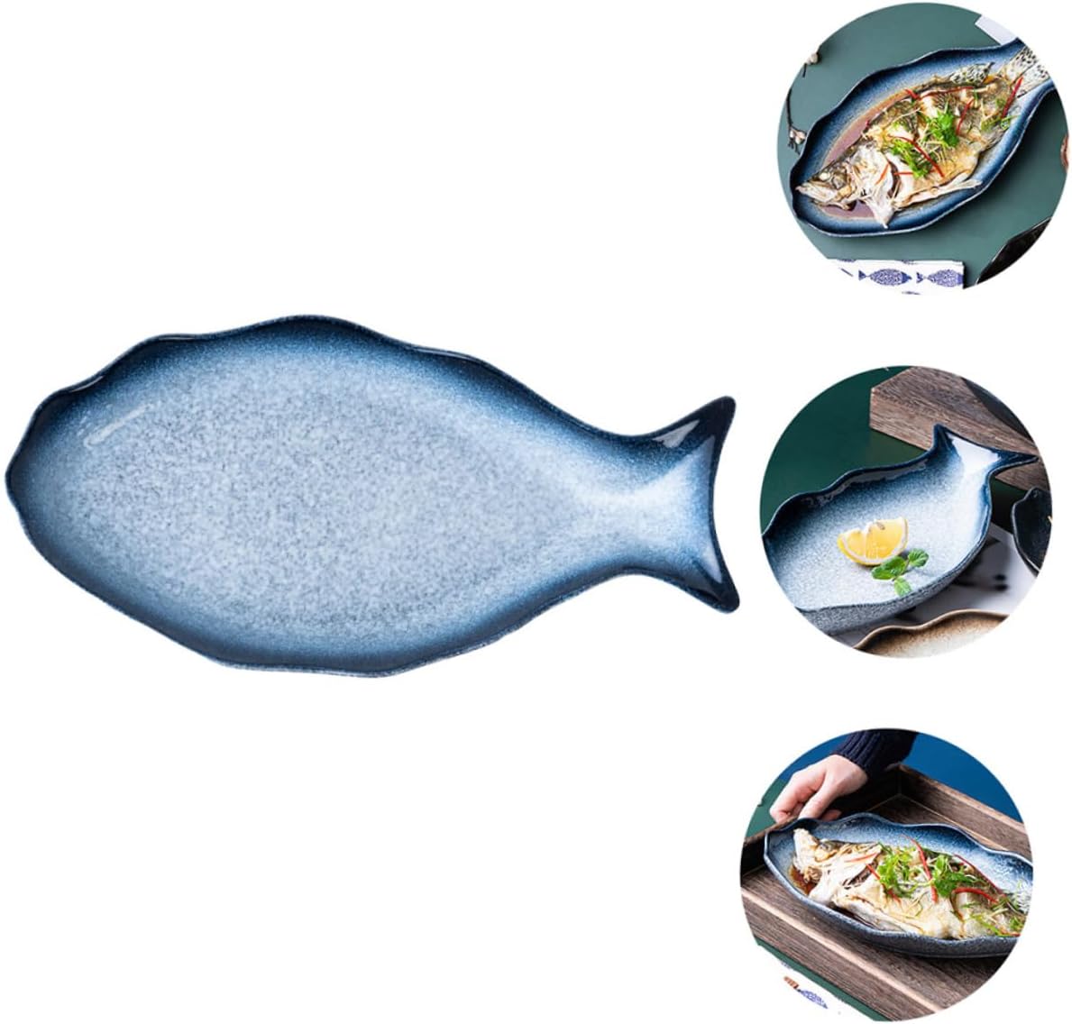 Cabilock Ceramic Fish Steaming Dish Lid Creative Fish Holder for Home Use for Steaming and Serving for Restaurant and Kitchen Tableware