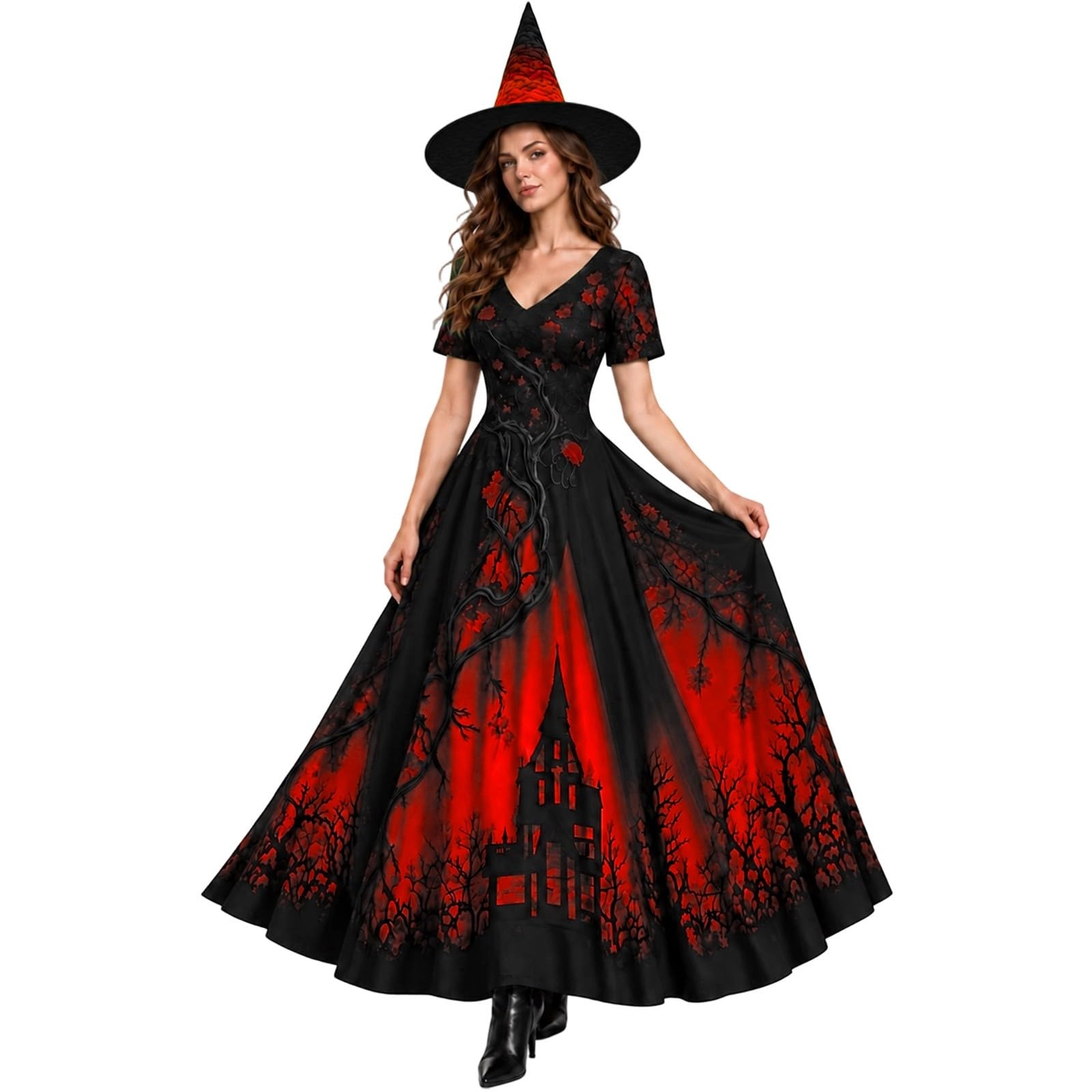 Witch Halloween Costume For Women Elegant Gothic A-Line Lace Dress โ image 1