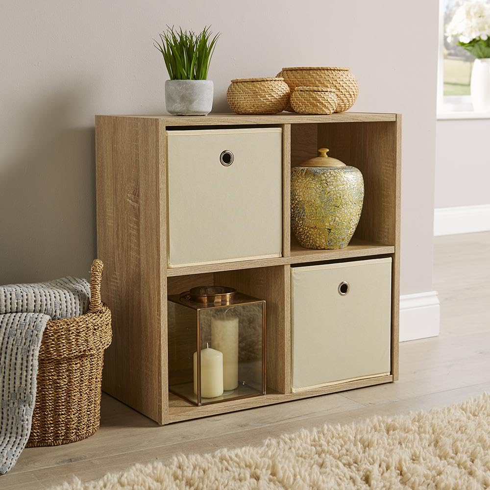 Home Source Storage Cube 4 Shelf Bookcase Wooden Display Unit, Oak Effect, 60cm