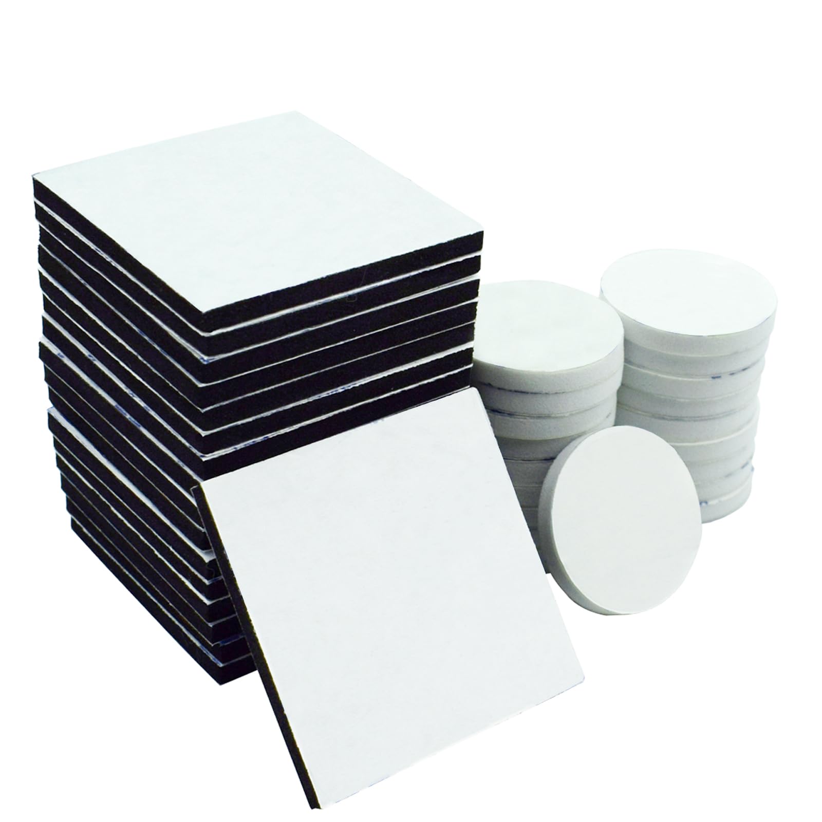 Double Sided Foam Pads, 50 Pcs Double Adhesive Foam Pads Strong Mounting Tape, Square and Round, White & Black