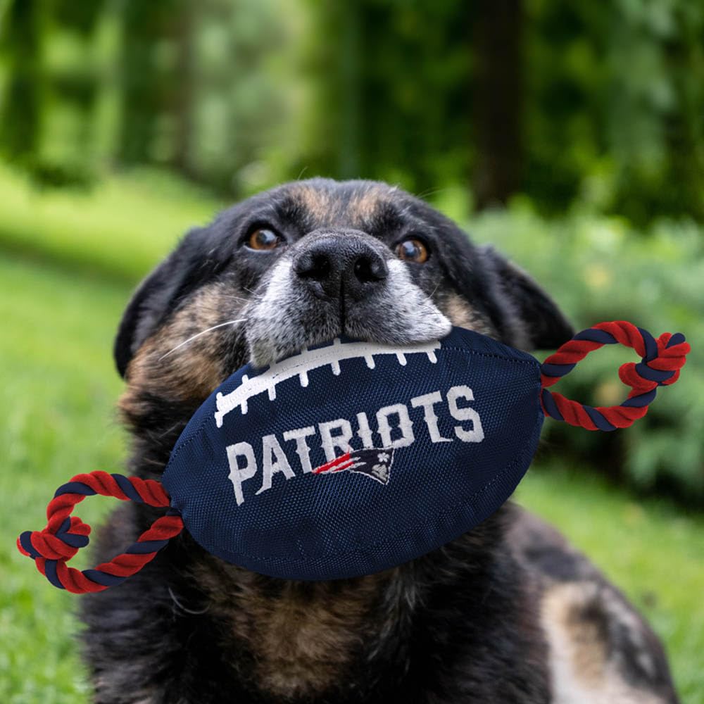 Pets First NFL NEW ENGLAND PATRIOTS Nylon Football Dog Toy with inner SQUEAKER & Pull Ropes PET SPORTS TOY - Image 4