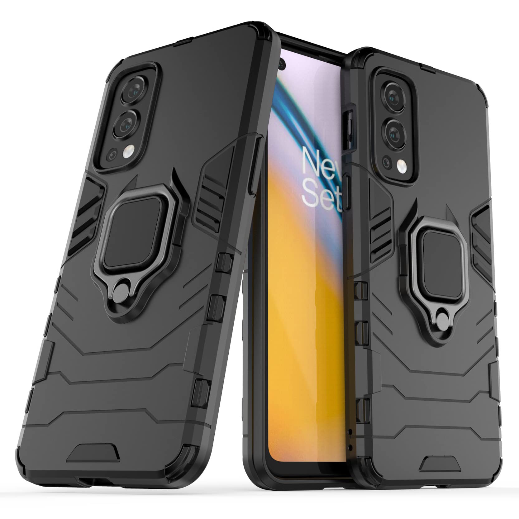 Case for OnePlus Nord 2 5G,Hybrid Heavy Duty Protection Shockproof Defender Kickstand Armor Case Cover,Black