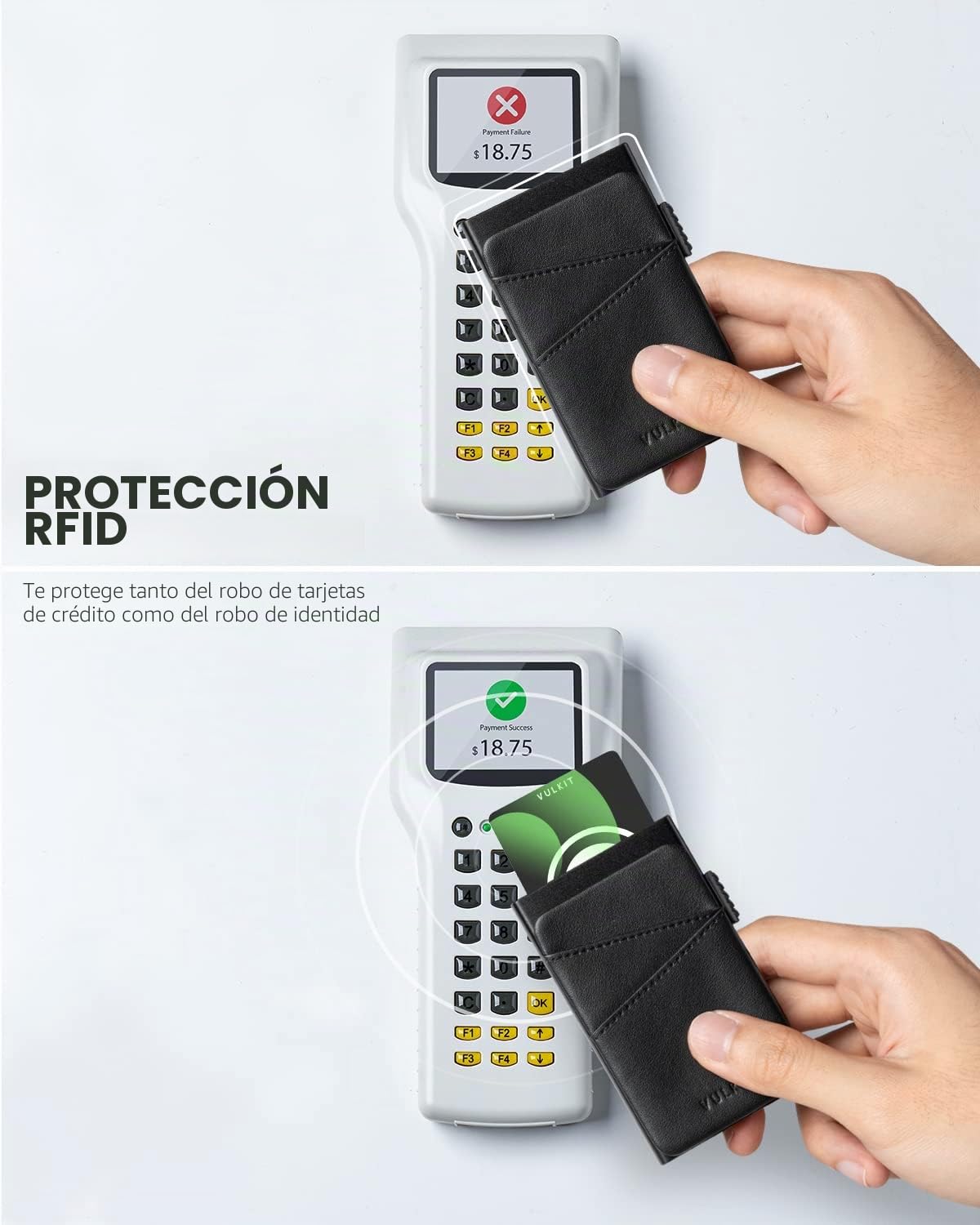 VULKIT Tarjetero Hombre Metalico Automatico con 2 Ranuras de Piel Tarjeteros Pop-up Bloqueo RFID Rigido Tarjeteros Hombre Tarjetas Credito