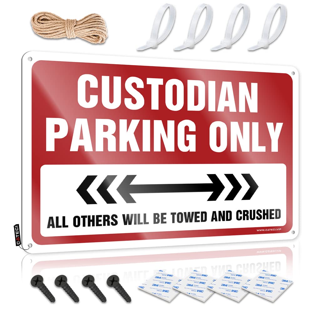 KRAZMURONGD Decaor Sign Custodian Parking Only Tin Sign Funny Warning Signs Man Cave Bar(30X40CM)