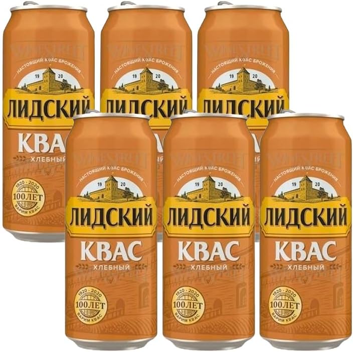 LIDSKI Bread Kvass - Imported Rye Bread Soft Drink (Pack of 6) - Authentic Eastern European Naturally Fermented Kvass - Kvass Drink with Natural Carbonation & Probiotics - 0.5L / 16.91 Fl oz