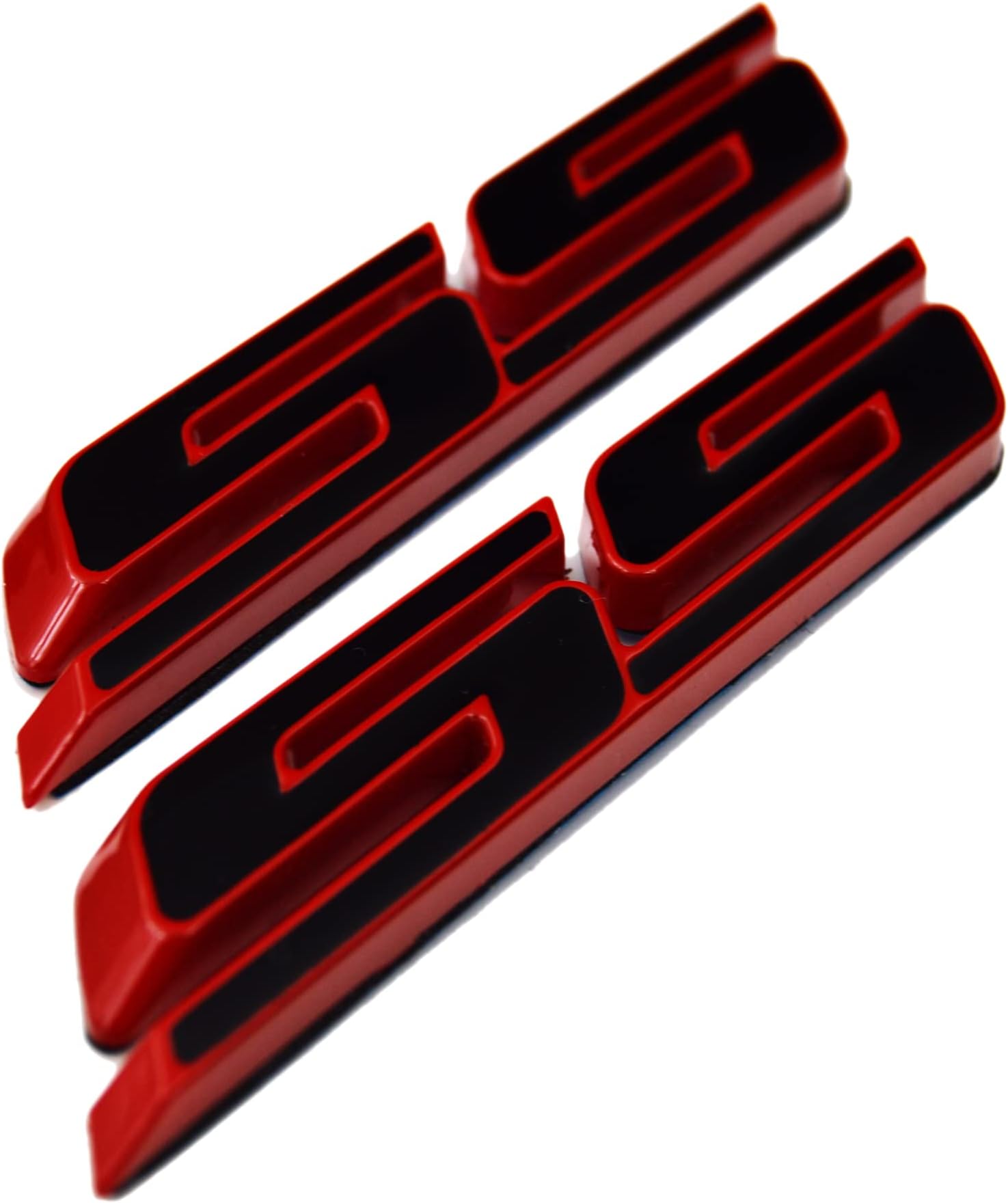 (Set of 2) Slant SS Grill Side Fender Trunk Emblem Badge Decal with Sticker for Chevrolet Chevy Camaro Impala Malibu Holden 2010 to 2025 [red outlining Black]