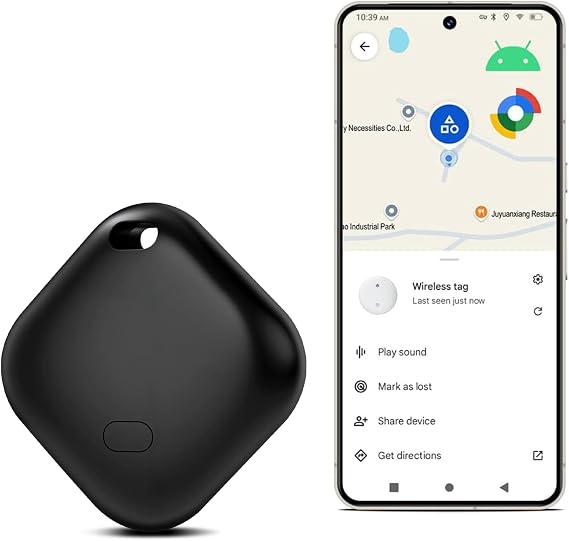 Android Smart Tag Google Find My Device App Bluetooth Tracker IP66 Waterproof Key Finder for Luggage Wallet (Black 1 Pack)