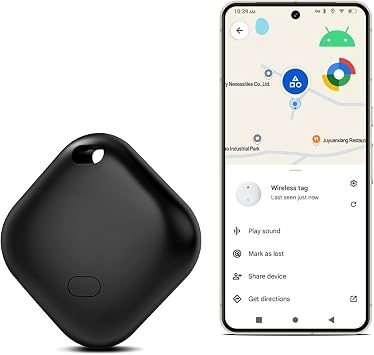 Android Smart Tag Google Find My Device App Bluetooth Tracker IP66 Waterproof Key Finder for Luggage Wallet (Black 1 Pack)