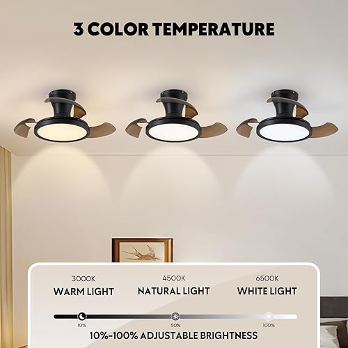 Miniatura 3 de Ventilador de techo retráctil de 28 pulgadas con control remoto de luz, regulable de 6 velocidades reversibles, accesorios de techo pequeños,